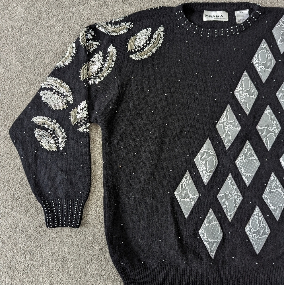 Brama International Women's Wool Sweater Size Medium Snakeskin Lambs Wool Sequin